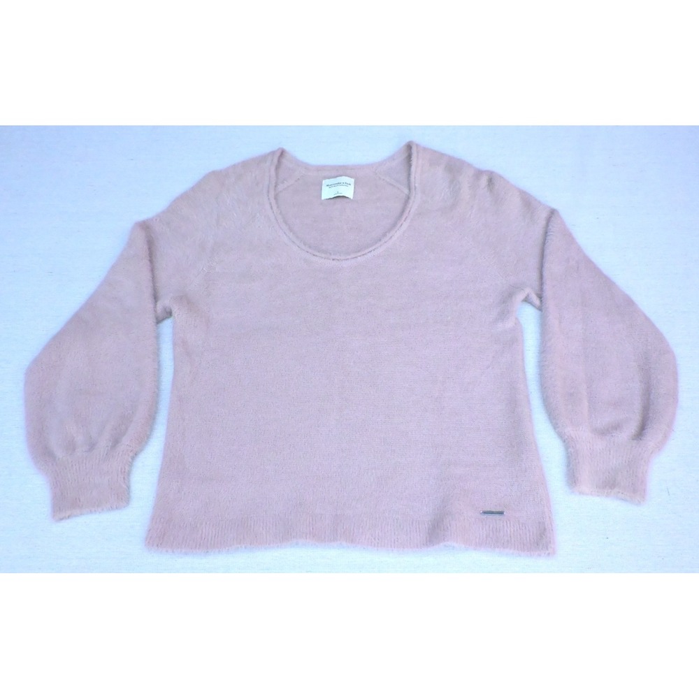 Abercrombie and Fitch Womens L Pink Eyelash Knit Sweater Blouson Sleeve Soft